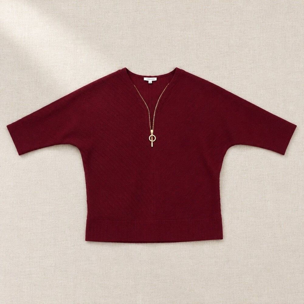 Parallel Skies burgundy ribbed Dolman/Batwing knit blouse 3/4 sleeves size XL